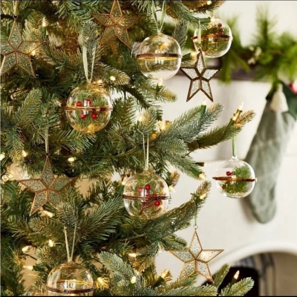 Bubbled Glass(SET OF 4) Five-Star Christmas Ornaments Clear/Brass Hearth & Hand